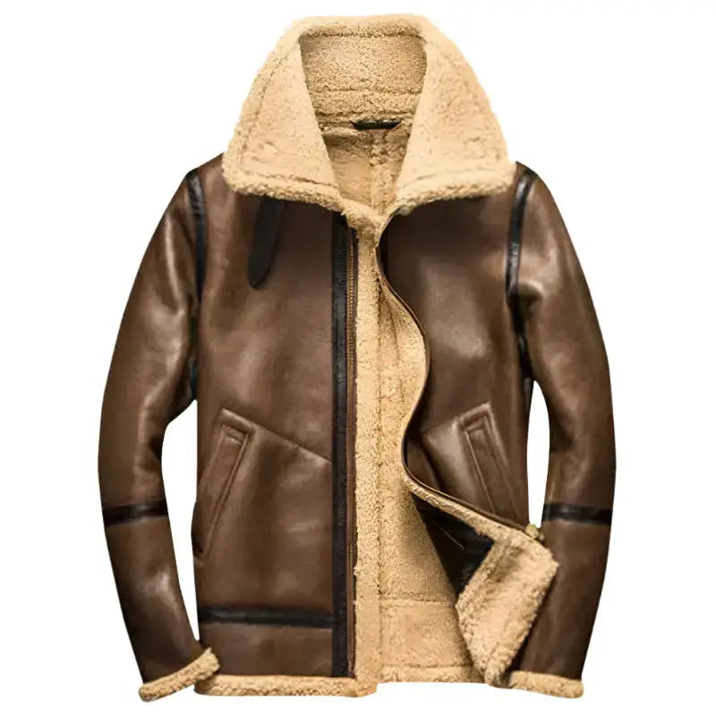 Mens Brown Shearling Bomber Jacket
