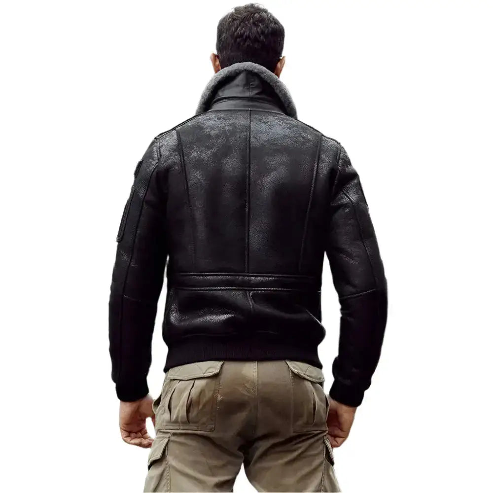 Mens Gray Sheepskin Shearling Flight Jacket