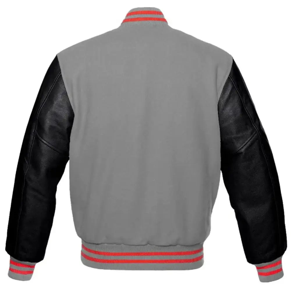 Mens Gray Wool Varsity Bomber Jacket