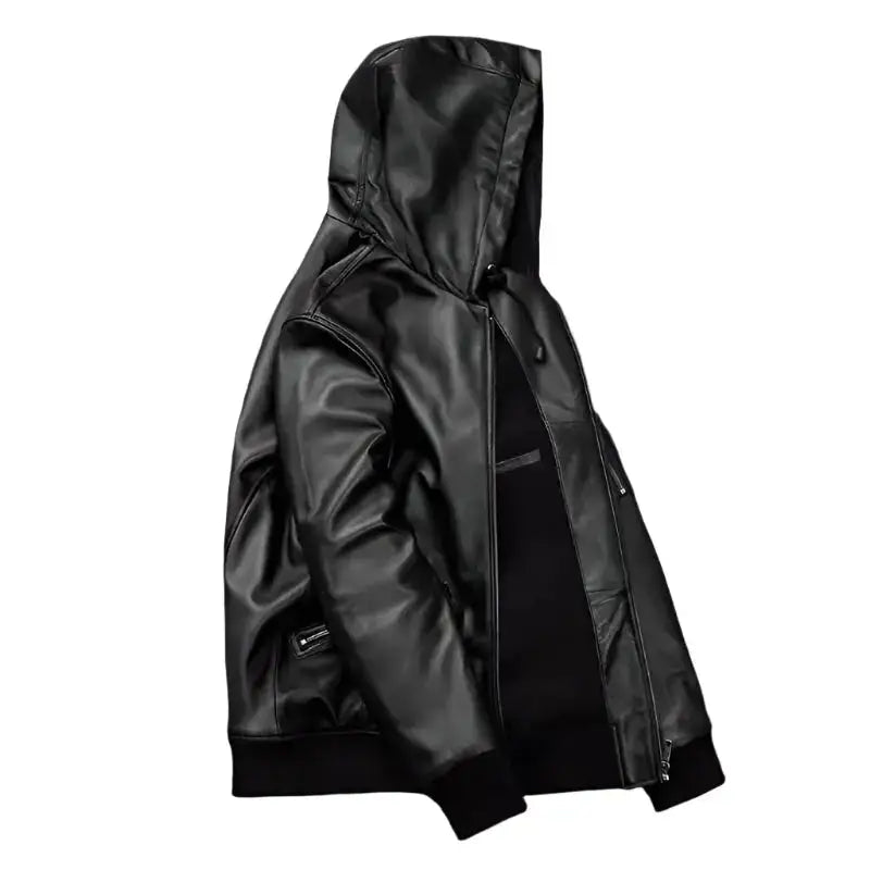 Men’s Hooded Leather Biker Jacket