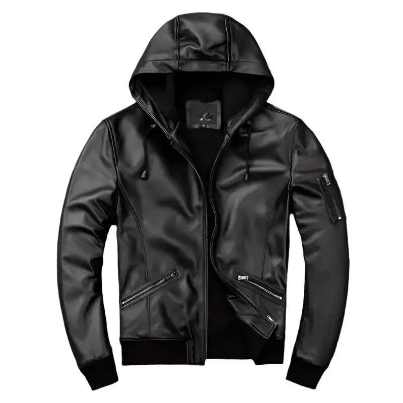 Men’s Hooded Leather Biker Jacket
