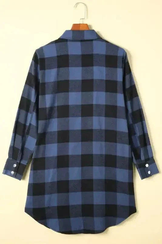 Blue Turn-down Collar Plaid Shirt Jacket