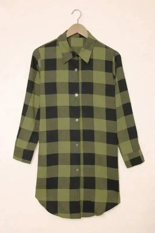 Blue Turn-down Collar Plaid Shirt Jacket