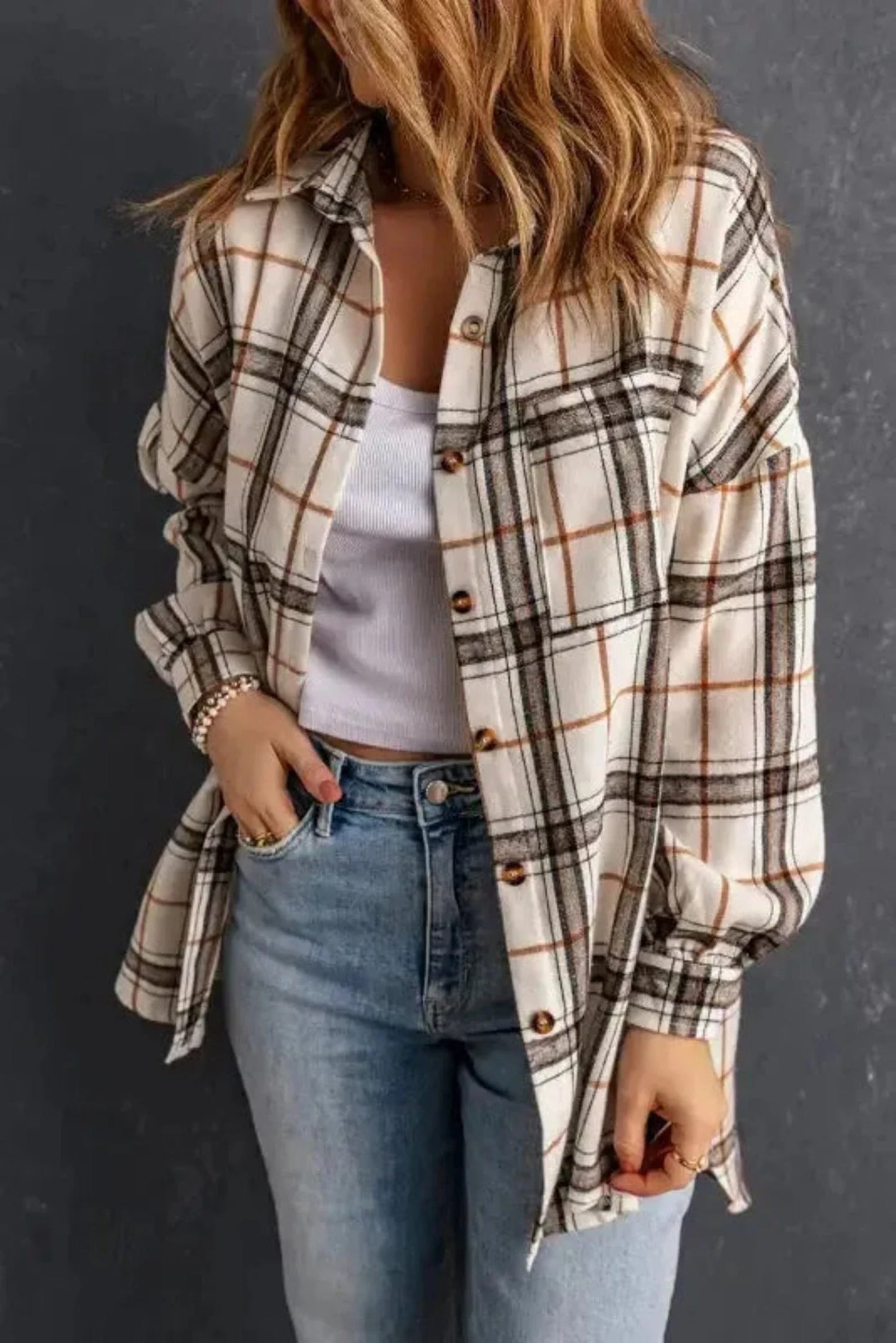 Plaid Button Front Western Style Shacket