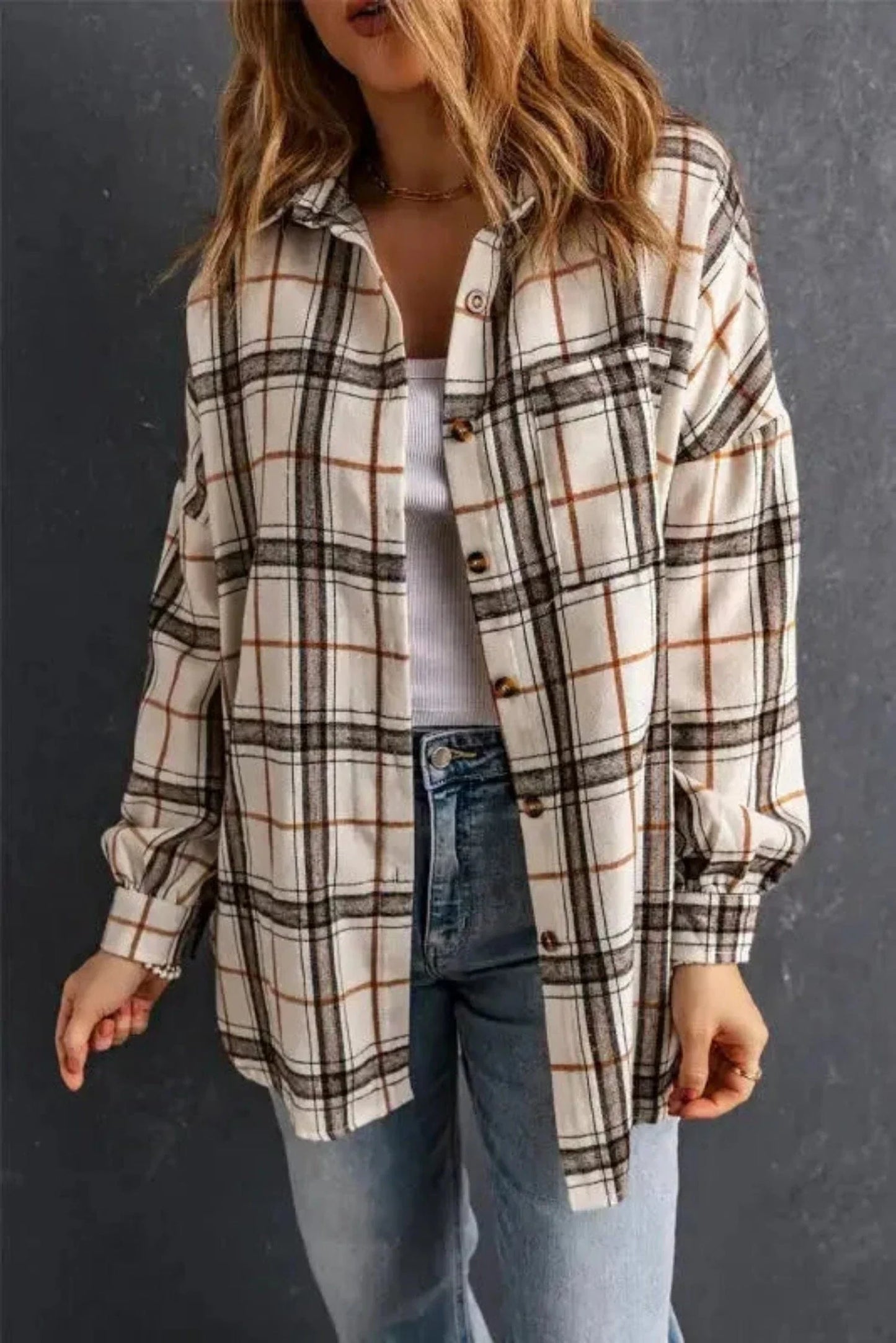 Plaid Button Front Western Style Shacket