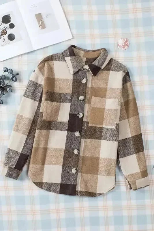 Plaid Color Block Button Down Jacket