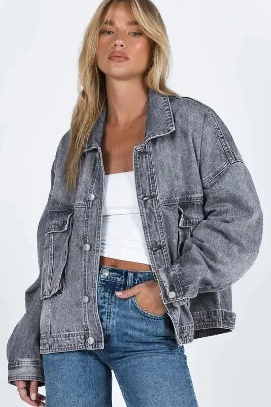 Loose Denim Jacket - Chest Pockets Drop Shoulder