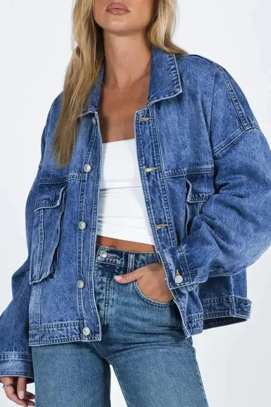 Loose Denim Jacket - Chest Pockets Drop Shoulder