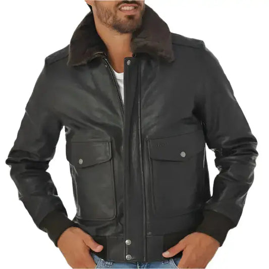 Men's Black Cowhide Leather Aviator Jacket
