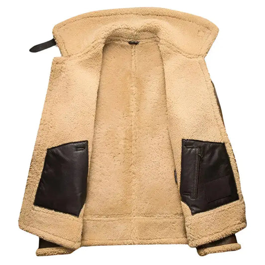Mens Brown Shearling Bomber Jacket