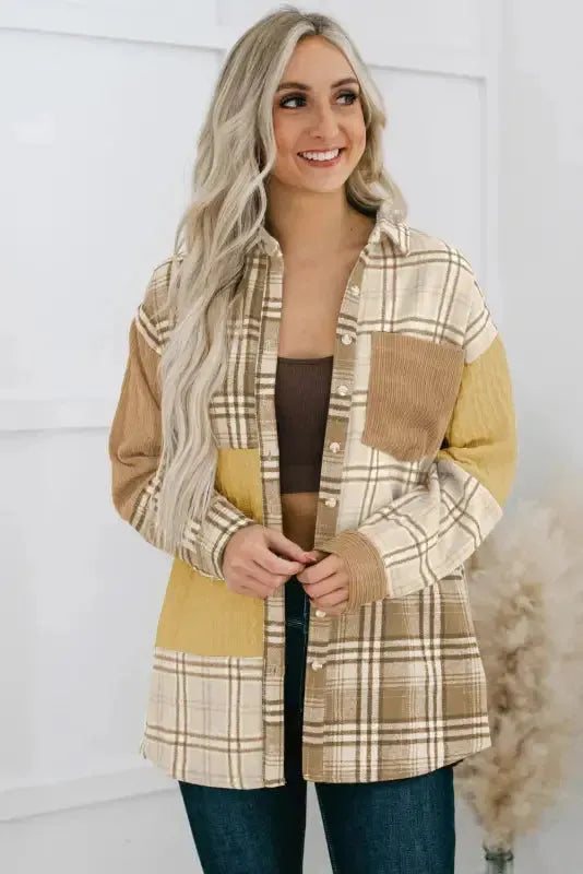 Plaid Color Block Patchwork Shacket